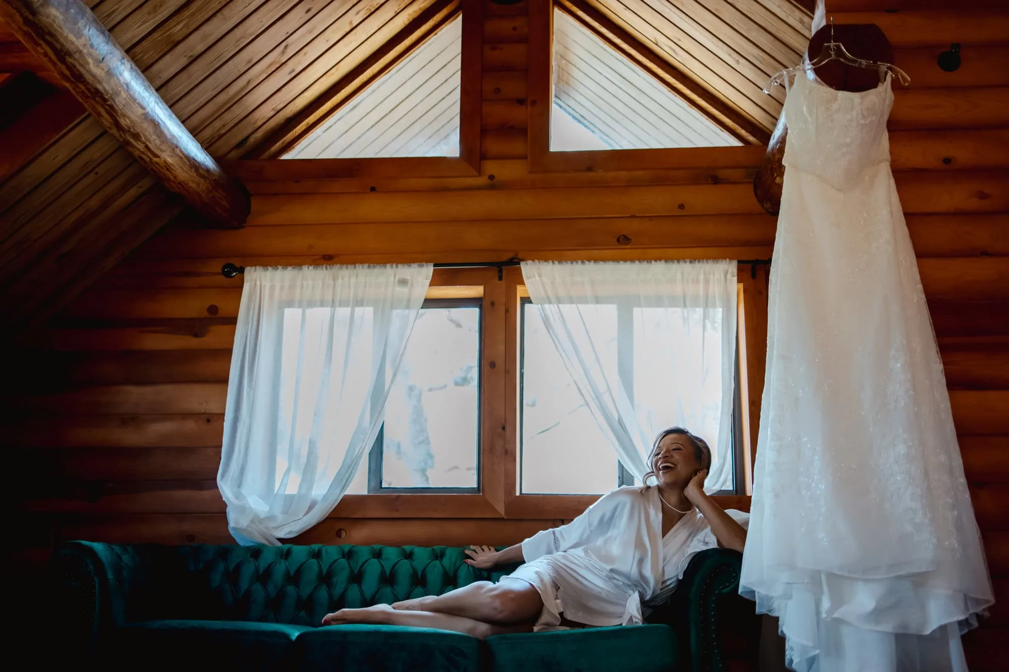 Bride happy at the cabin 52
