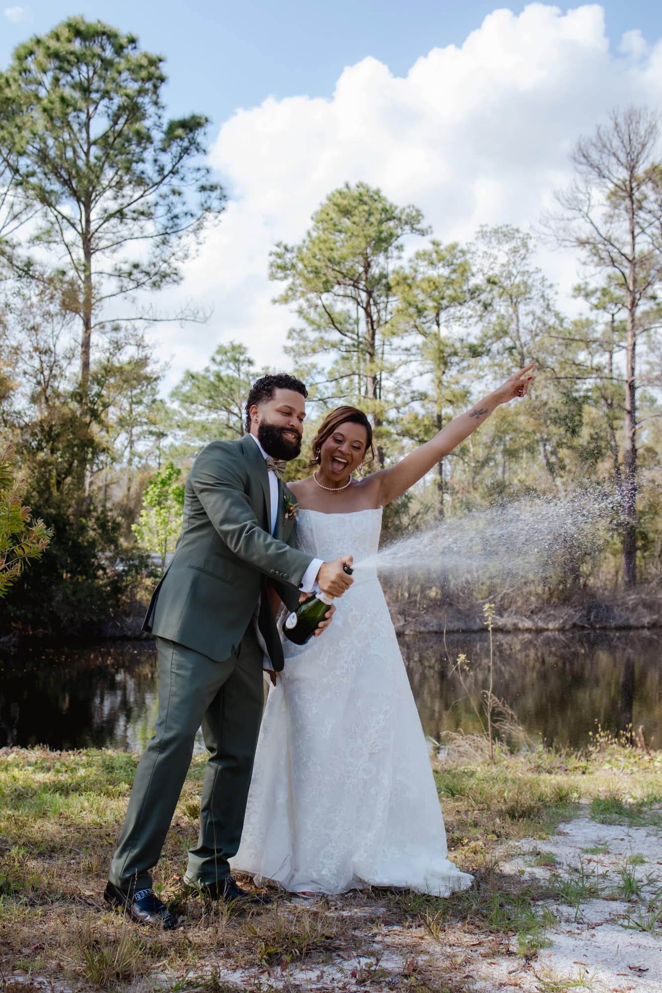 couple popping up Champagne in central florida