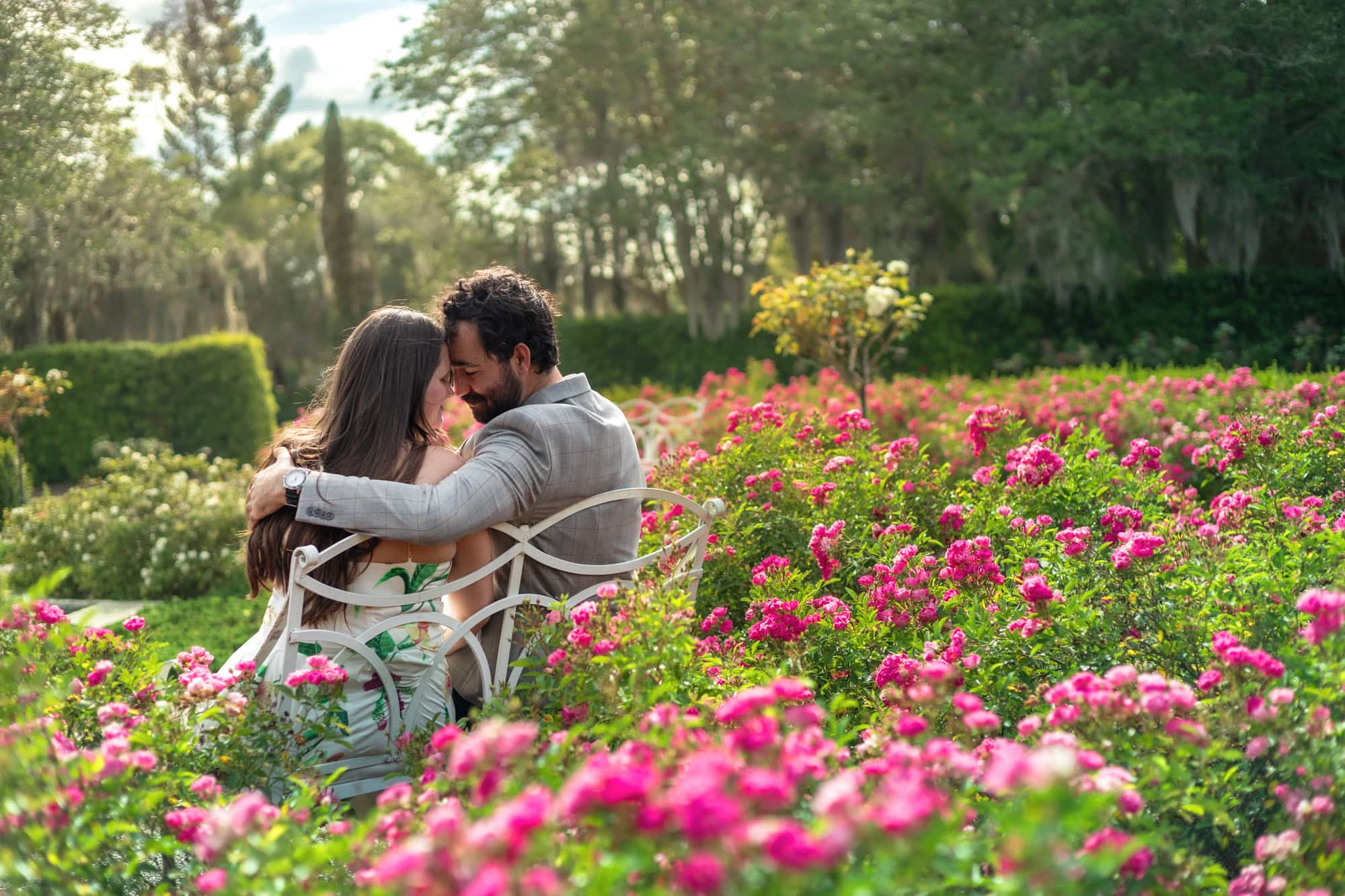 Rose garden at leu gardens couple touching head to head